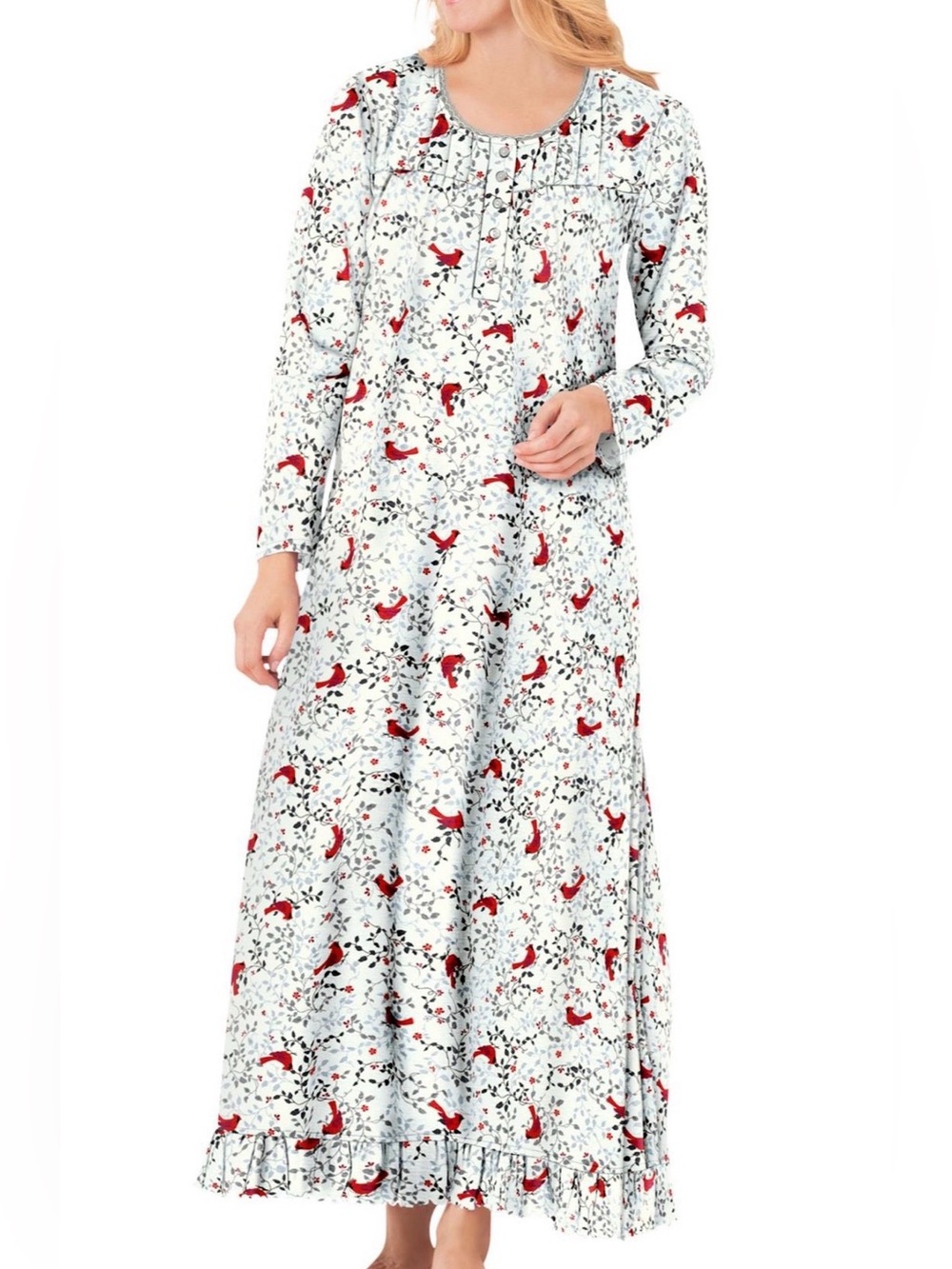 Dreams & Co Red Cardinal Long Sleeve Nightgown Relaxed Fit Size 18 Sleepwear